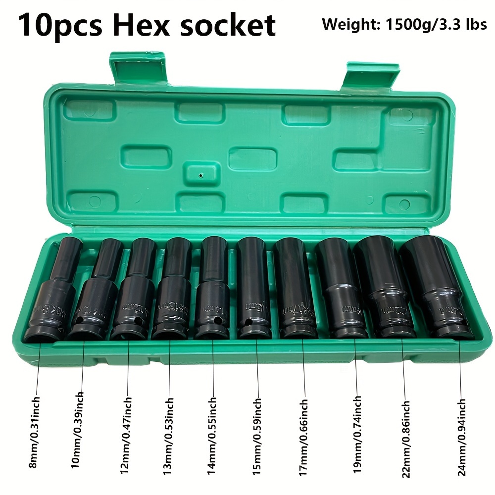 Power Tools Impact Wrench - 10pcs 1/2 Inch 8-24mm Power Socket